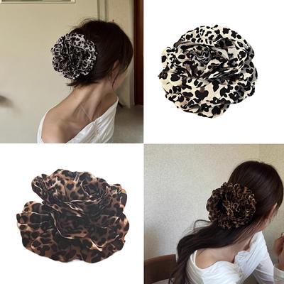 Fashionable Leopard Pattern Flower Hair Clip Gentle Hair Claw for Various Hairstyles and Formal Event Strong Secure Grip