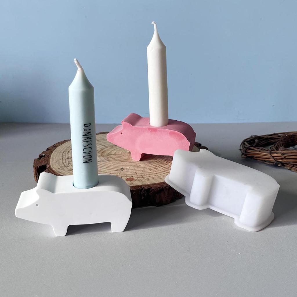 Pig Candlestick Mold Easy To Clean Lucky Pig Candle Holder Animal Home Decor Mold Reusable Silicone Pig Mold For Living Room