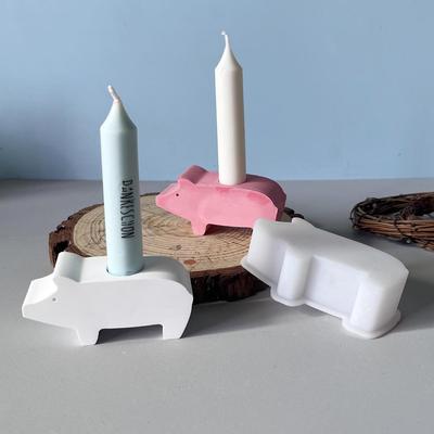 Pig Candlestick Mold Easy To Clean Lucky Pig Candle Holder Animal Home Decor Mold Reusable Silicone Pig Mold For Living Room