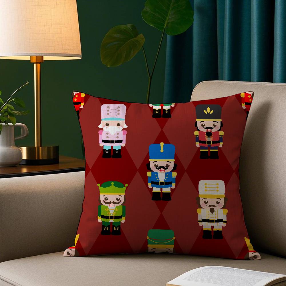 Nutcracker Soldier Toy Pillow Case Short Plush Print Cushion Cover Square Throw Pillow Covers Sofa Home Decor