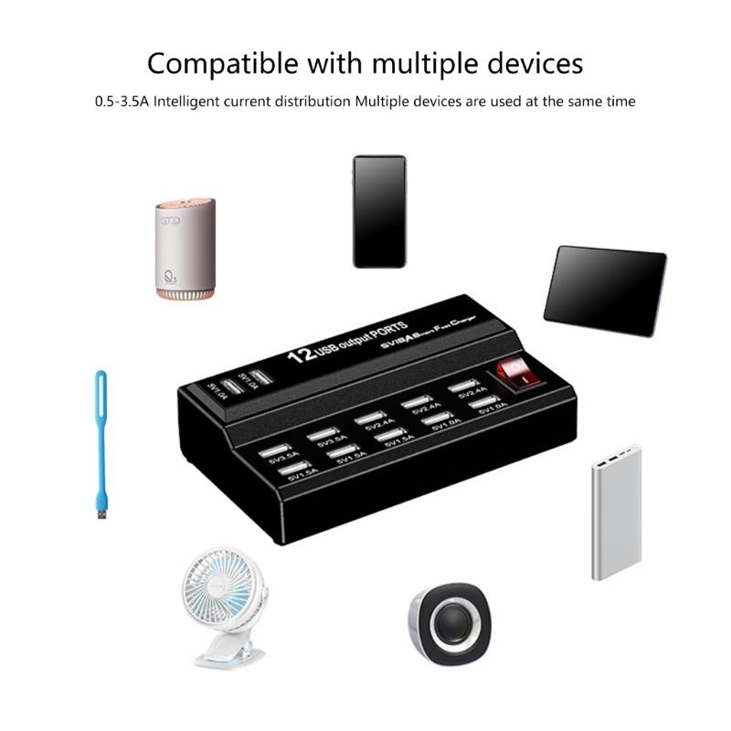 5V 2A 12-Port USB Charging Hubs Power Stations Mobile Phone Charging for Smartphone Tablets and More
