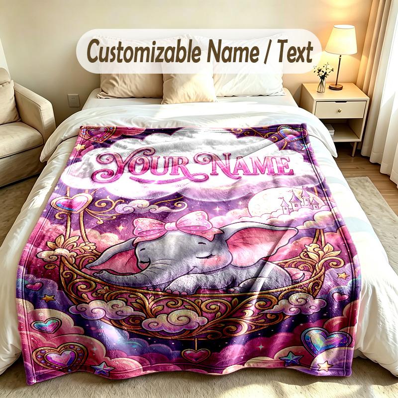 Elefanten-Thema Weiche Decke Personalisierter Benutzerdefinierter Name Textdruck Warme Decke Zuhause Sofa Schlafzimmer Dekoration