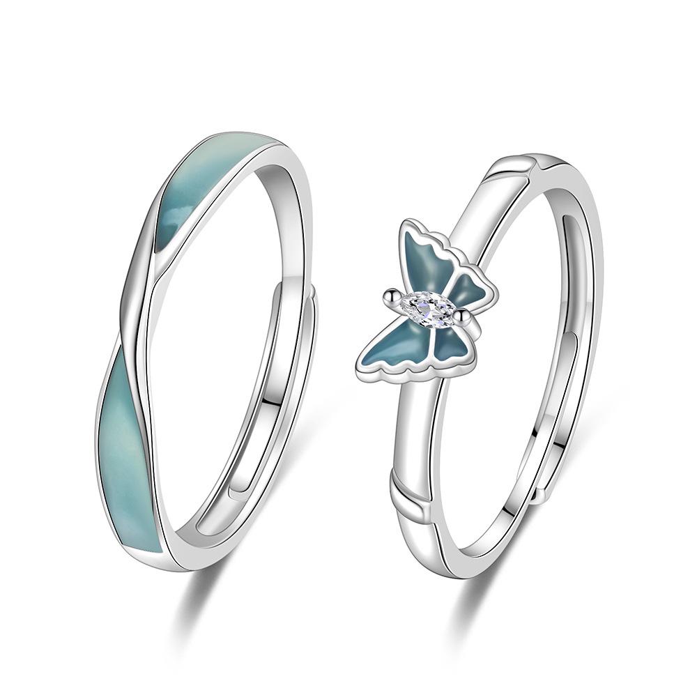 2025 Sweet Butterfly Couple Rings - Simple Epoxy Forest Style