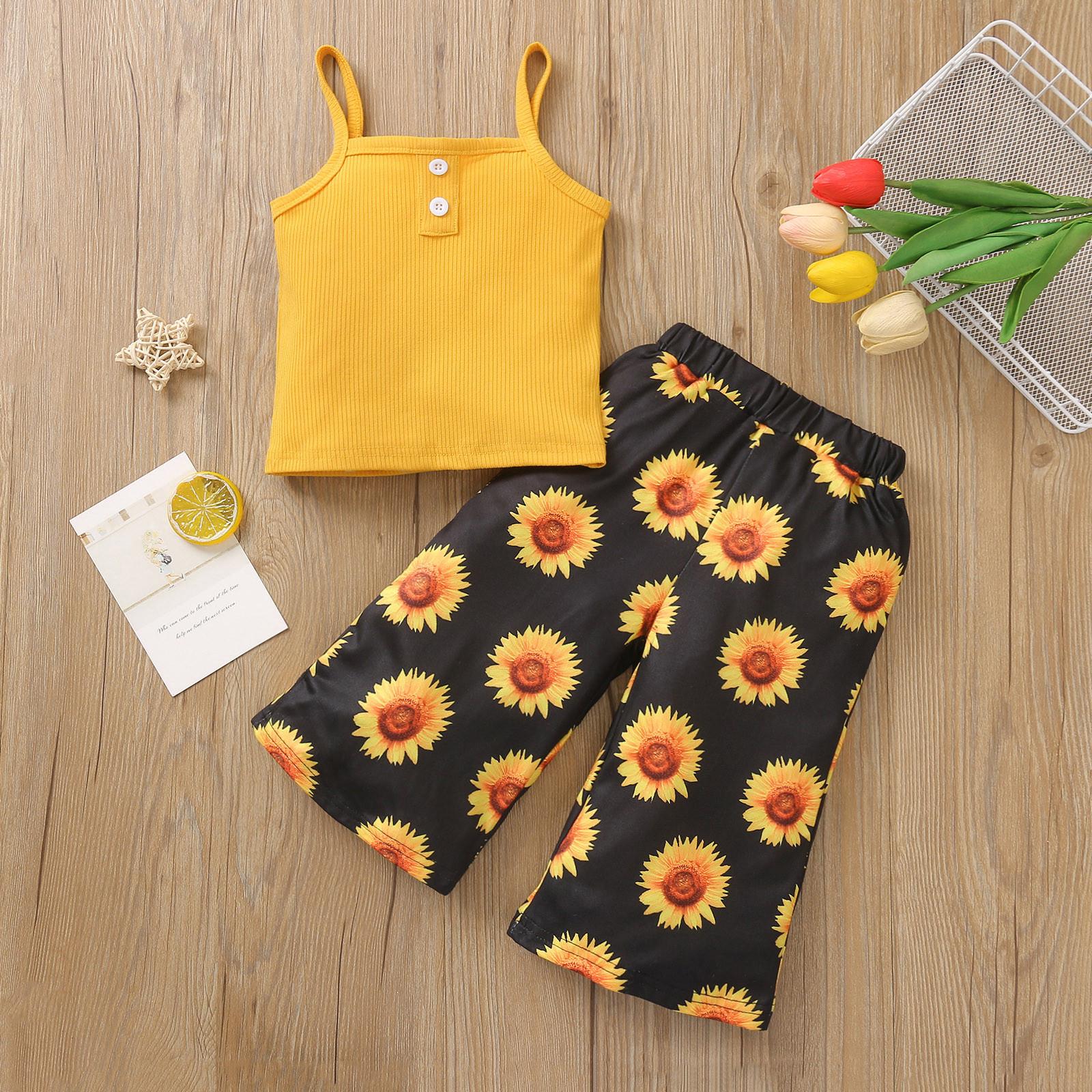 

Новорожденный младенец Ребенок Sleeveless Твердый цвет Ребристые Vest Топы »Цветочные брюки Набор