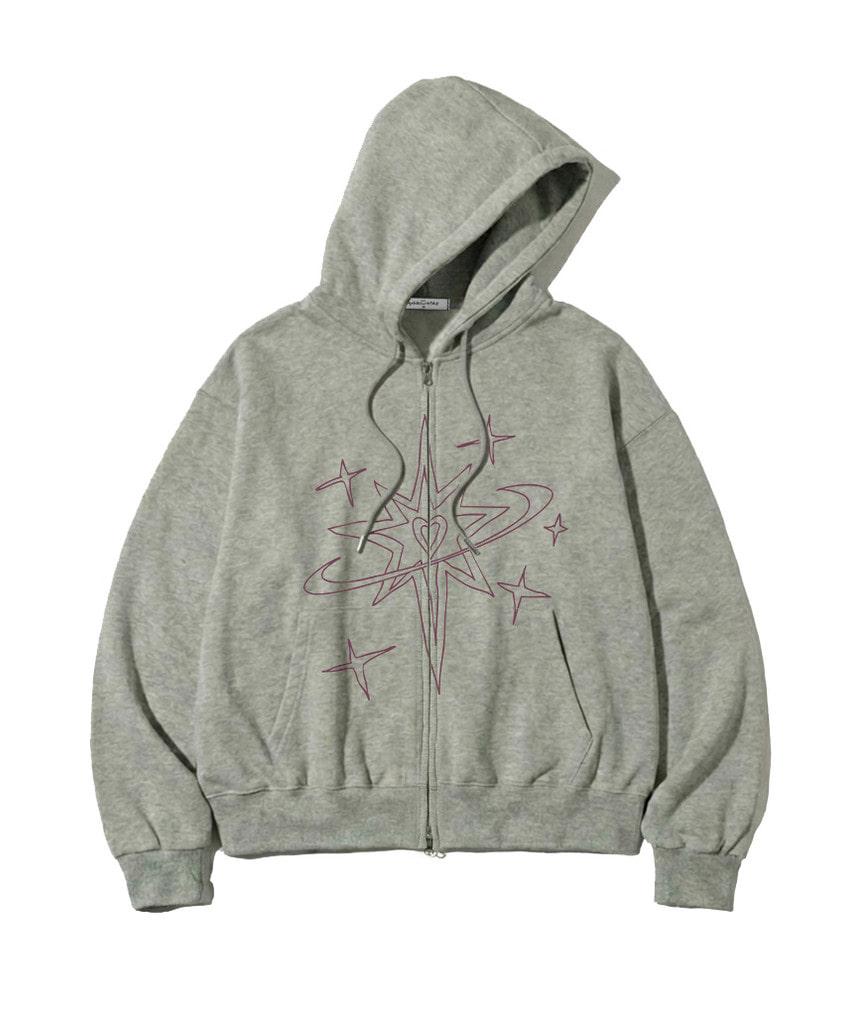 Themorfhouse Line Star Planet Print Two-Way Zip-Up Hoodie [2 Colors]