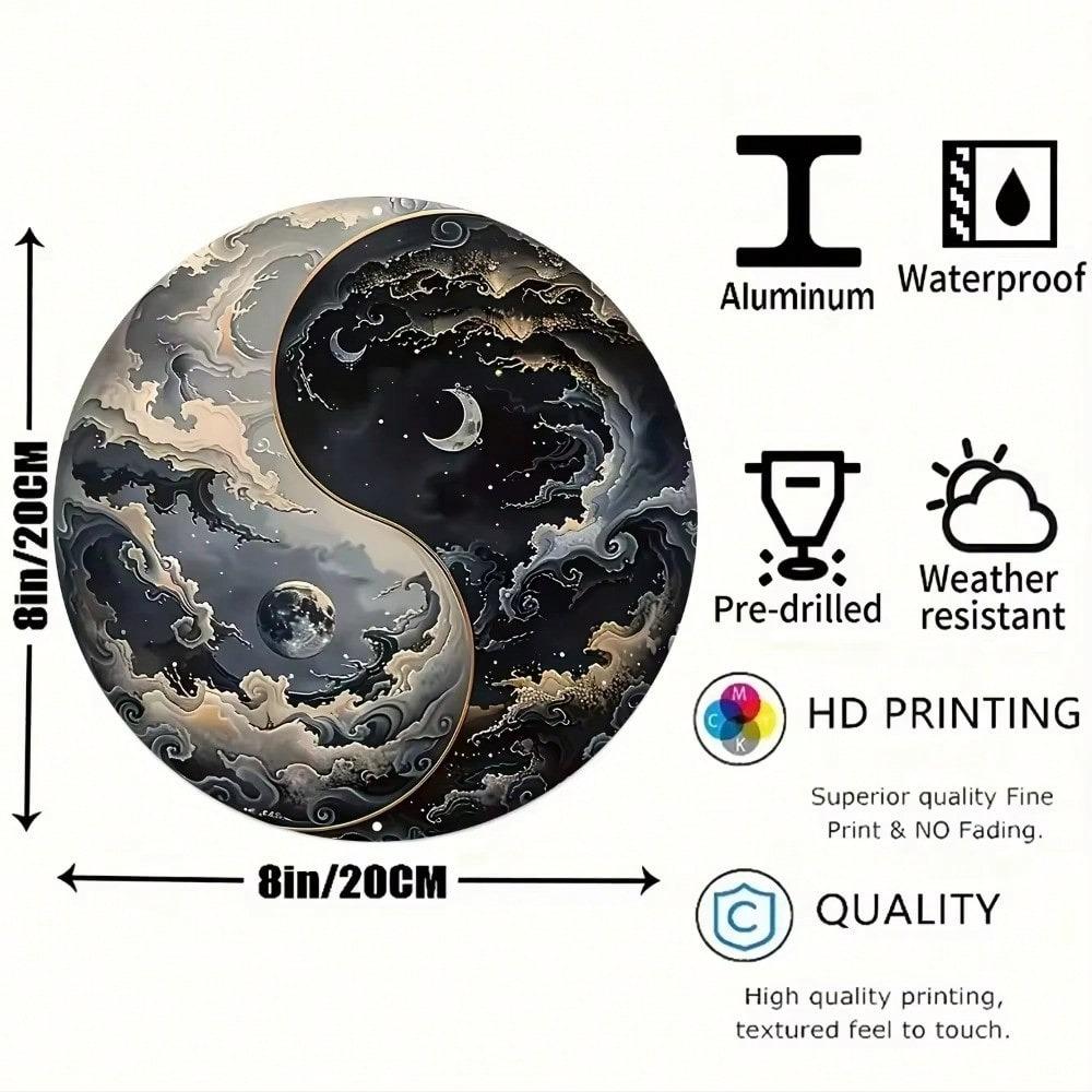 Metal Wall Art Yin Yang Decor Aluminum Round Wall Decor Weather Resistant Modern Home Decor High Definition Print
