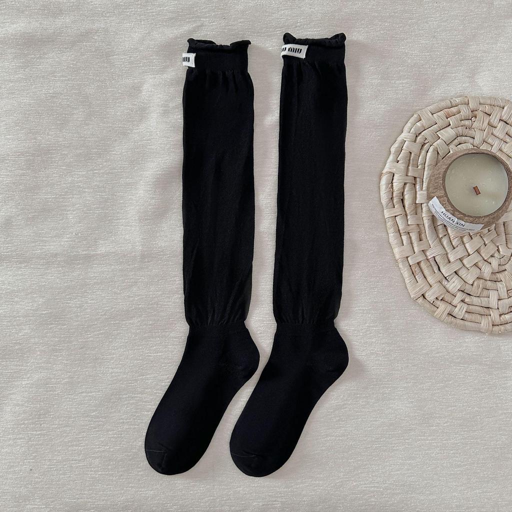 Gray Ballet Scrunched Over-the-Knee Socks for Women - Spring/Autumn Calf-Length with Miu Style Label