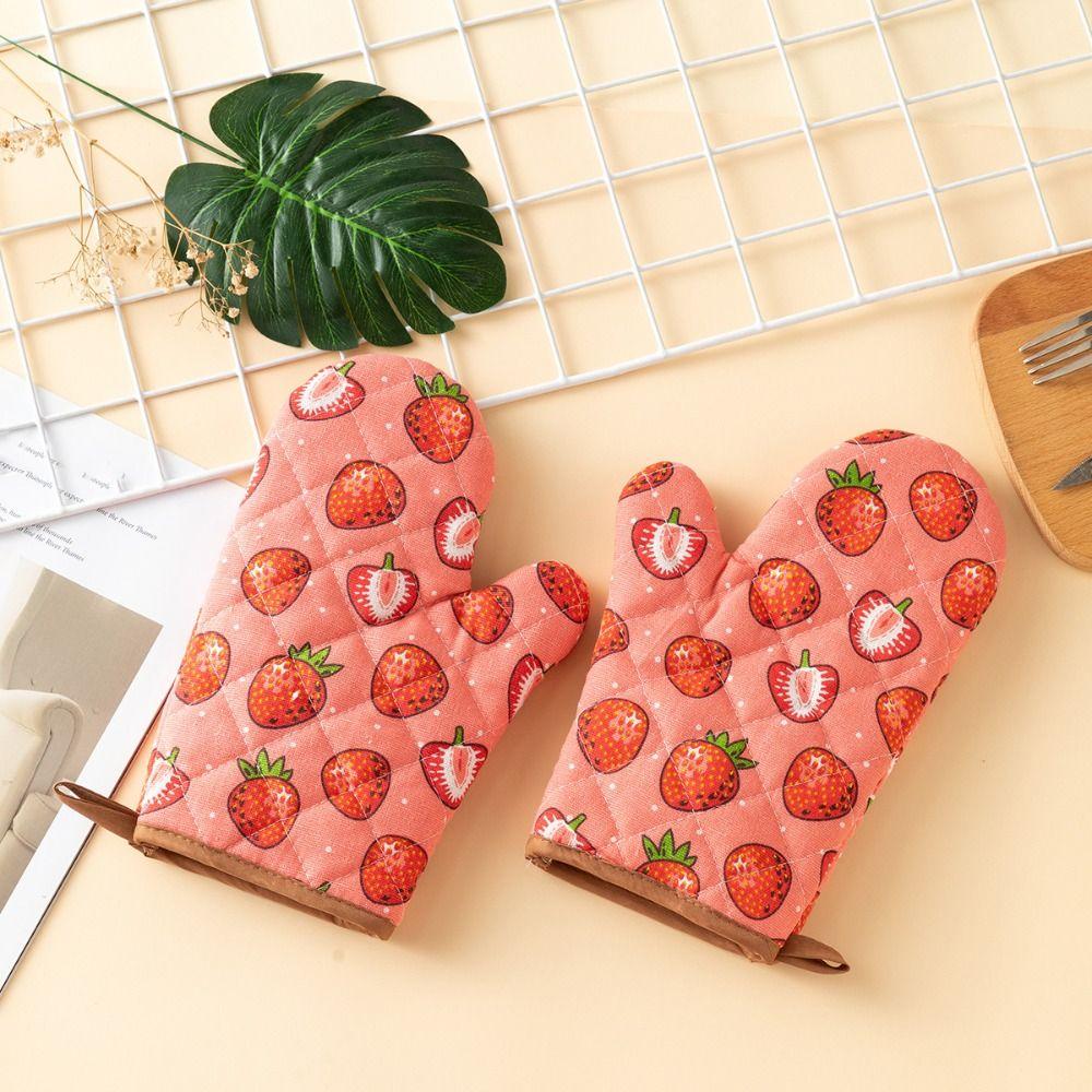 2pcs Heat Resistant Cotton Oven Mitts Thickened Kitchen Microwave Mittens Cooking Tool