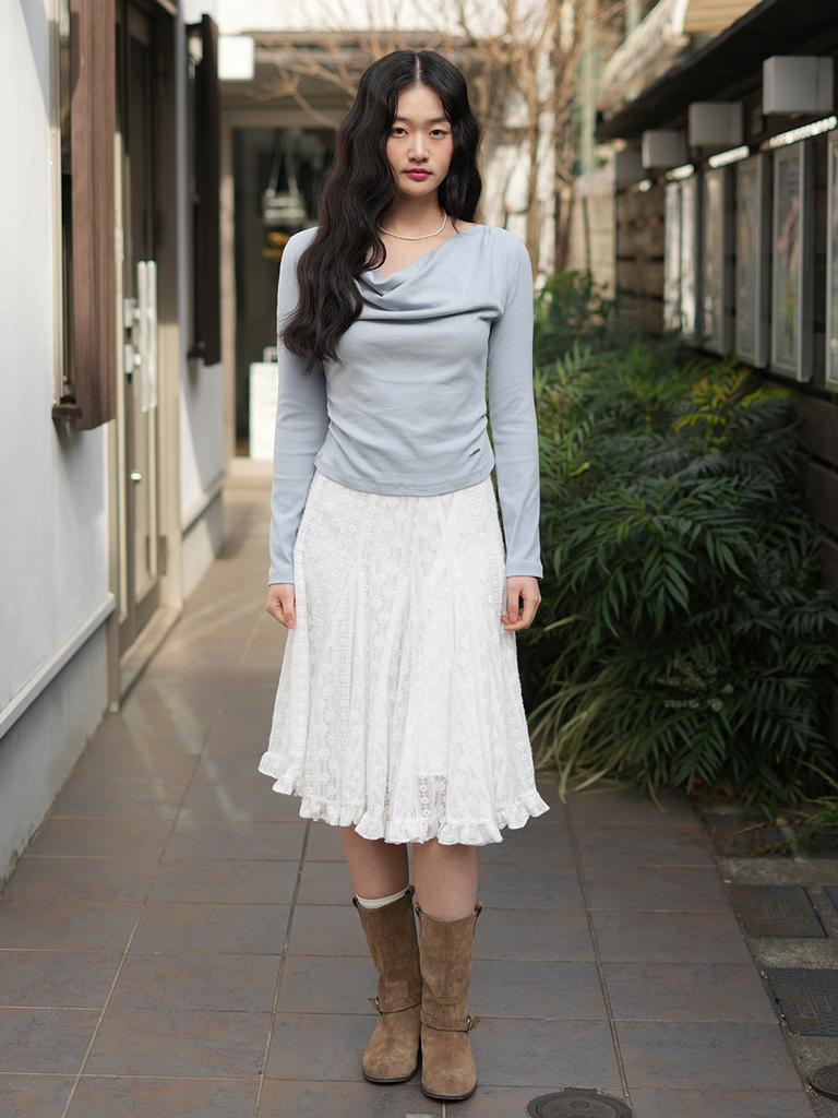 Laengaenlu Baty Drape Neck Top_Light Blue