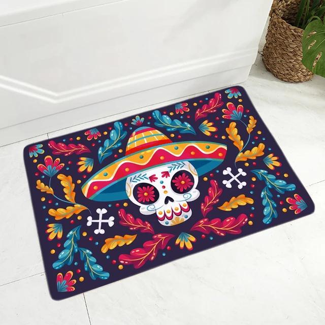Cartoon Mexico Day of The Dead Entrance Doormat Home Decor Sugar Skulls Kitchen Hallway Rugs Bathroom Non-slip Floor Mat