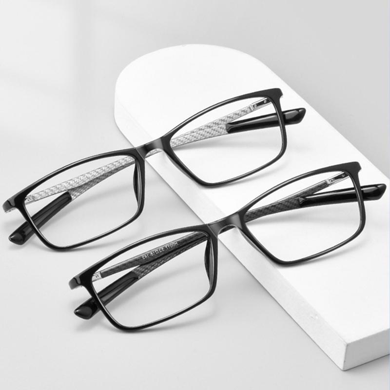 Nye motemerkedesign firkantede karbonfiber herrebriller utsøkte TR-innfatninger fotokromiske anti-blått lys herrelesebriller