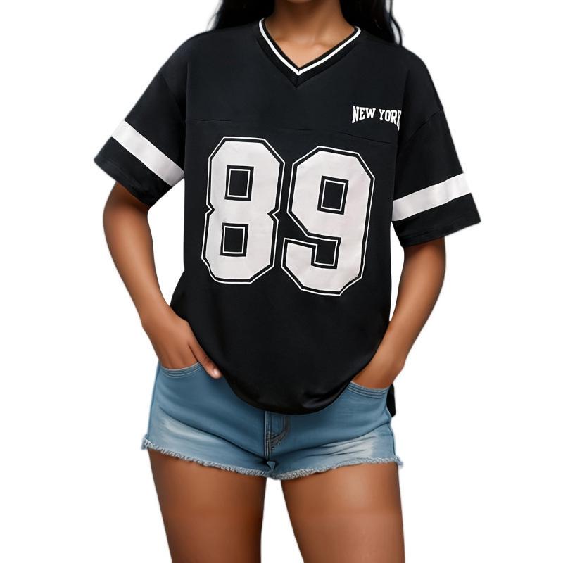 Camiseta Casual de Manga Corta con Estampado de Letras de Corte Holgado para Mujer