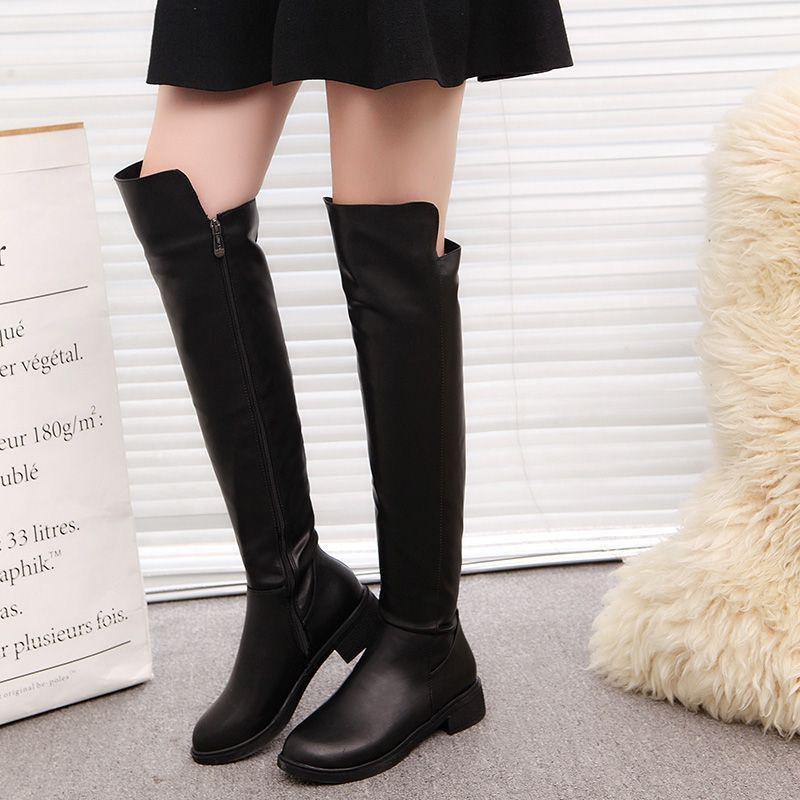 Women's Over-the-Knee Waterproof Martin Boots: Zipper Long Boots with Velvet Lining, Thickened Cotton, Flat Non-Slip Sole.