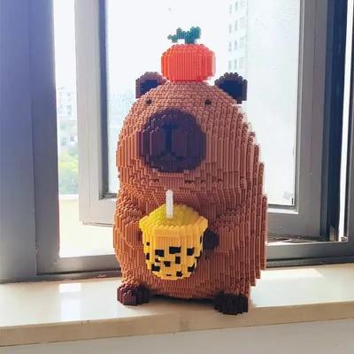3836 Pieces of Cute Persimmon Milk Tea Capybara Cartoon Toys, Plastic, Model Assembly Puzzle, Suitable for Party and Room Decoration
