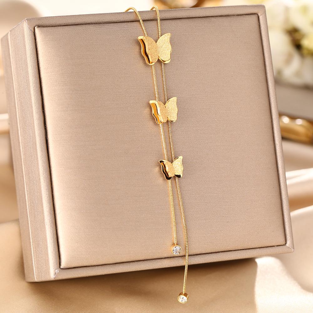 Korean Butterfly Tassel Luxury Diamond Titanium Steel Necklace - Women's Versatile Clavicle Jewelry