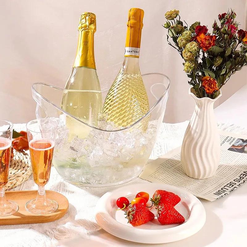 4L Clear Ice Bucket Ice Shovel Plastic Tub for Wine Champagne Cocktail Bar Portable Outdoor Fruit Storage Basket for Parties