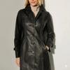 Damen Stylischer Lammleder Echter Handgemachter Schwarzer Trenchcoat Lässige Passform