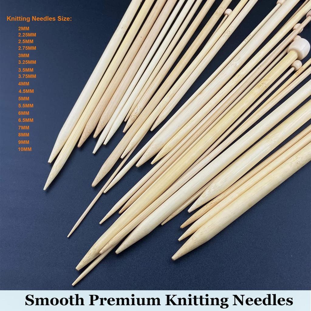 Mdoker 95pcs Knitting Needles Kit&Crochet Hooks Set 36 Straight Bamboo Knitting Needle 12 Small Size Lace Crochet Hook 5 Ergonomic Crochet Needles