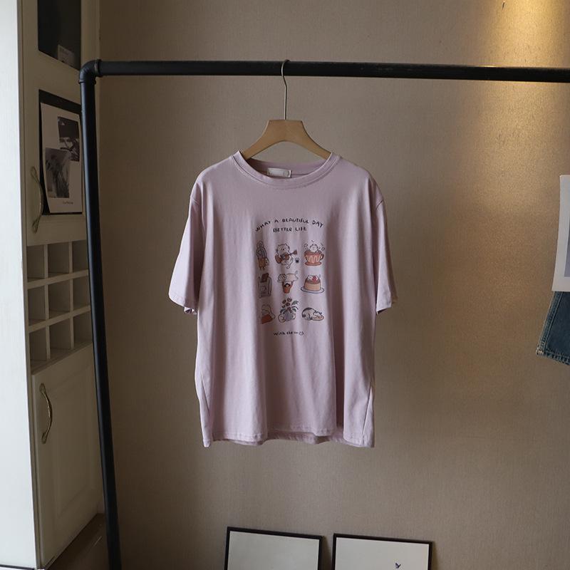 

2025 Korean Style Cartoon Print Slimming Loose Fit Women s T-shirt One Size