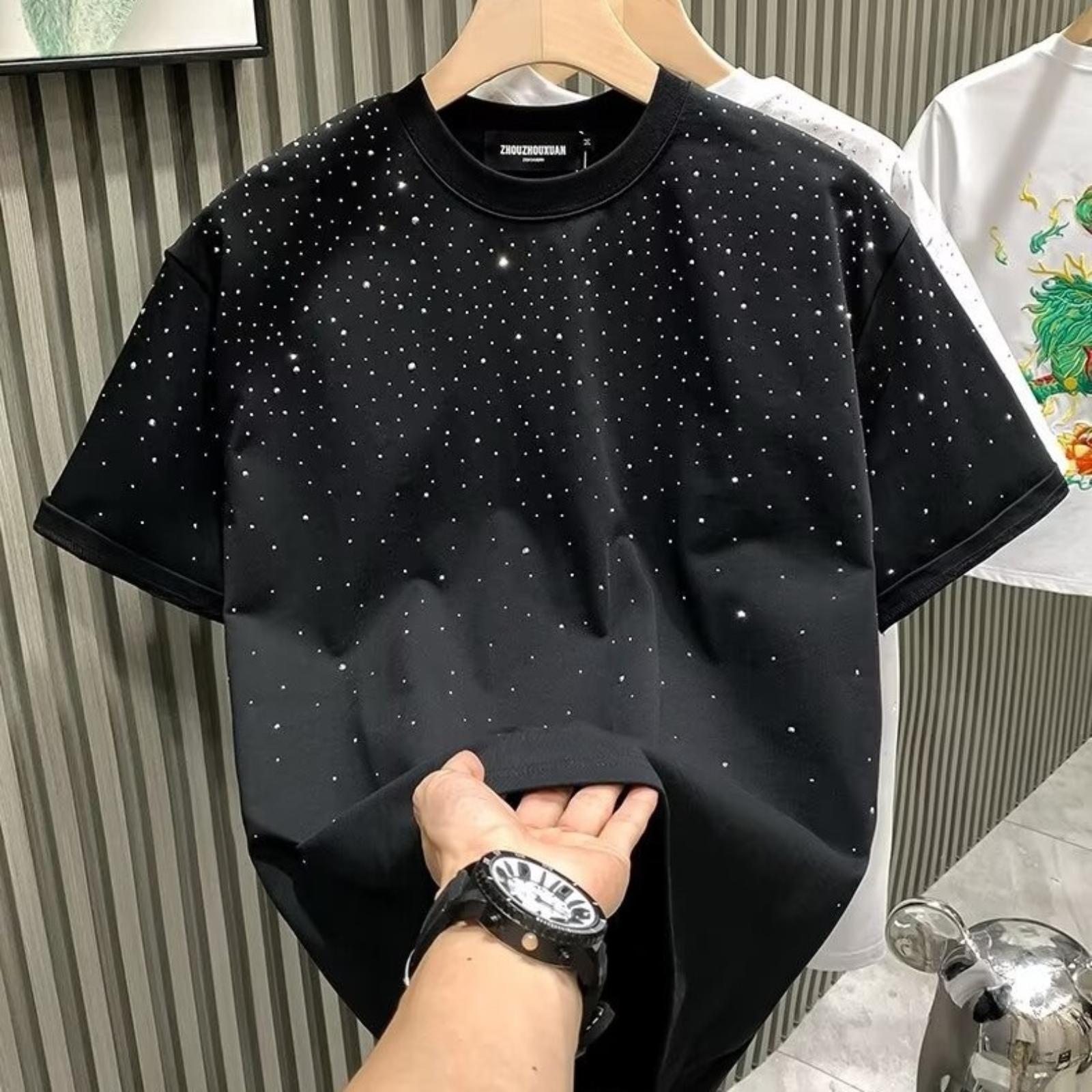 

Модна Розкішна Чоловіча Футболка: Коротка,З коротким рукавом,Зірка,Вишита стразами,Футболка,Вірусна,З половиною рукава,Футболка XXXXXL чорний