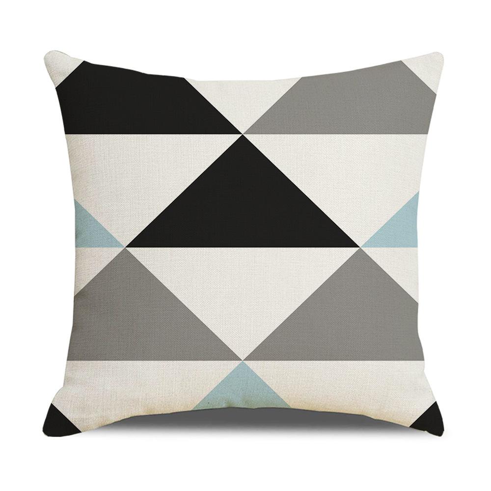 Nordic Simple Pillow Ins Blue Geometric Linen Cotton and Linen Sofa Car Polyester and Linen Pillow Cushion Cover