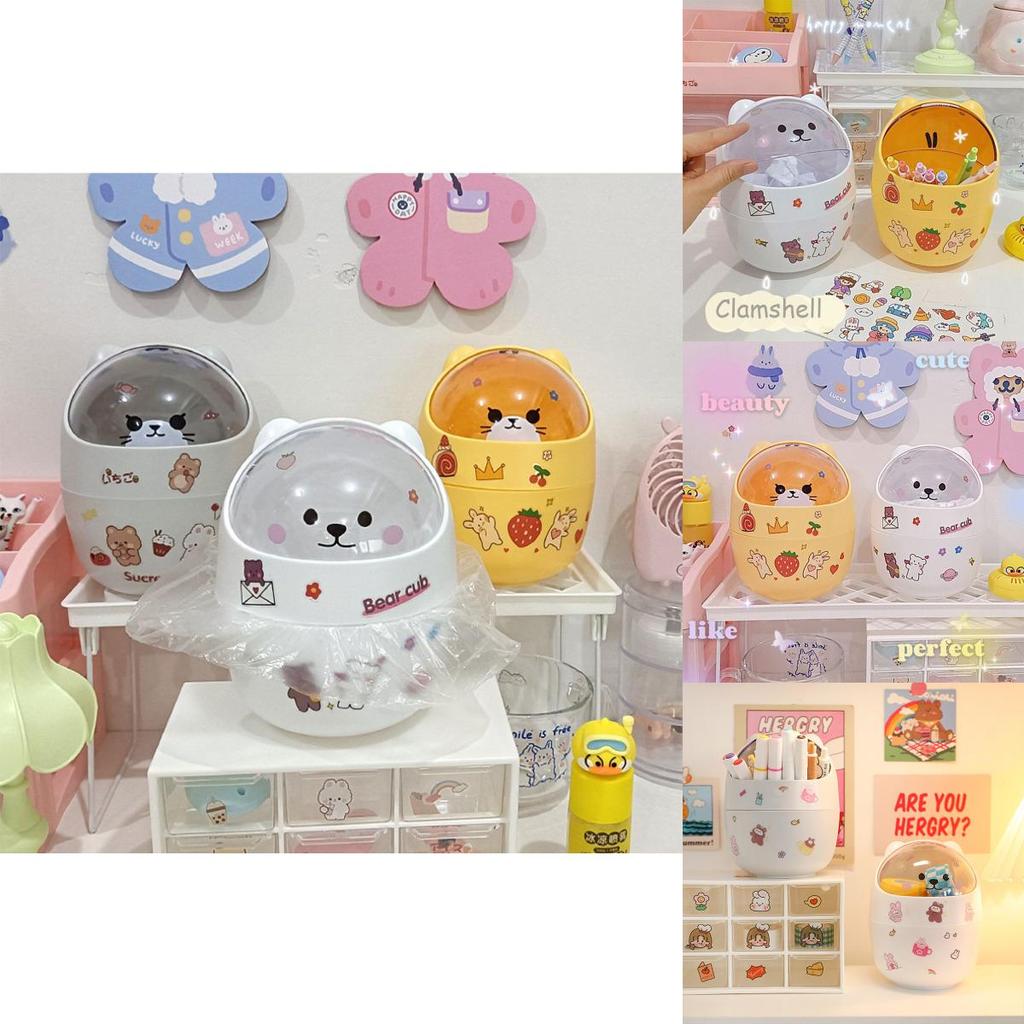 Desktop Ins Trash Can With Lid Mini Cute Storage Box Pencil Organizer Flip