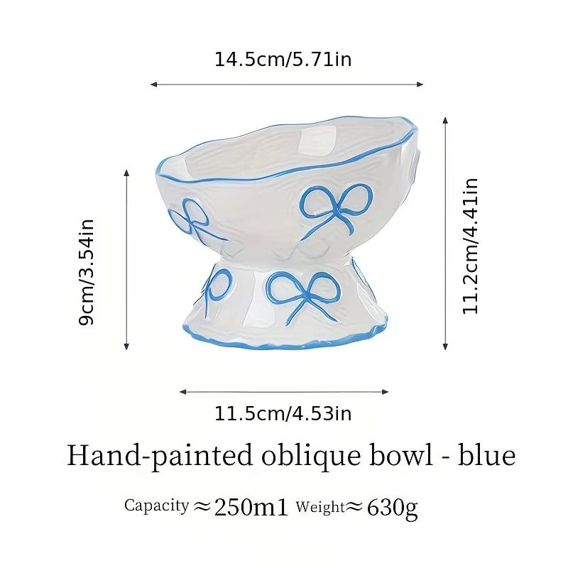 1pc Elevated Ceramic Cat Bowl with Embossed Bow, Raised Pet Food Water Bowl for Cats & Small Dogs