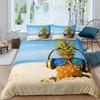 Summer Beach Duvet Cover Set Queen Ocean Bedding Set Hawaiian Palm Trees Marine Life Sea Waves Fish Printed Comforter Cover Set