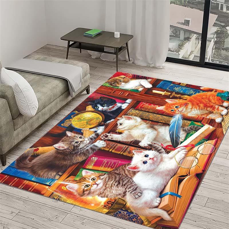 

Cute Cats Bookshelf Floor Rug, Non-Slip Doormat for Living Room Bedroom 40x60cm( 15x23in )