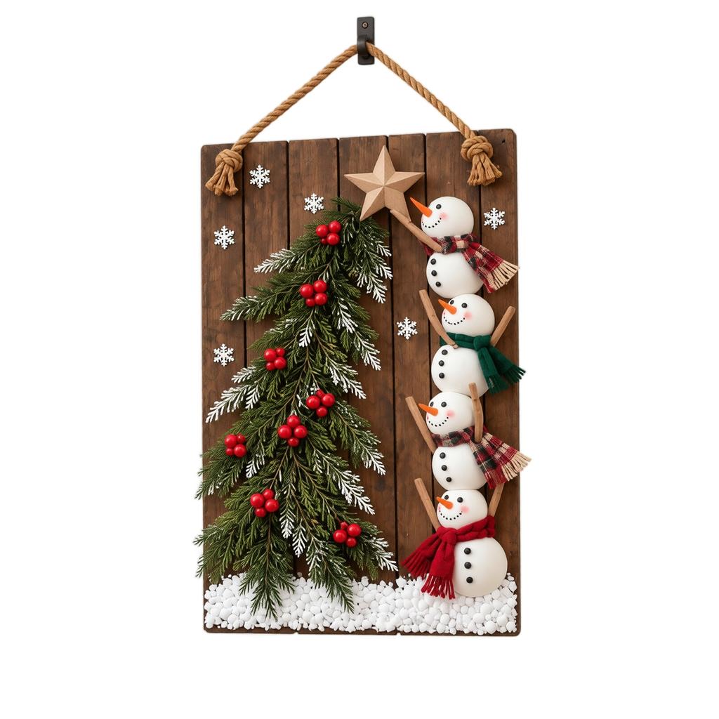 Christmas Wall Decor 2D Flat Snowman and Christmas Tree Hanging Ornament for Holiday Home Decoration