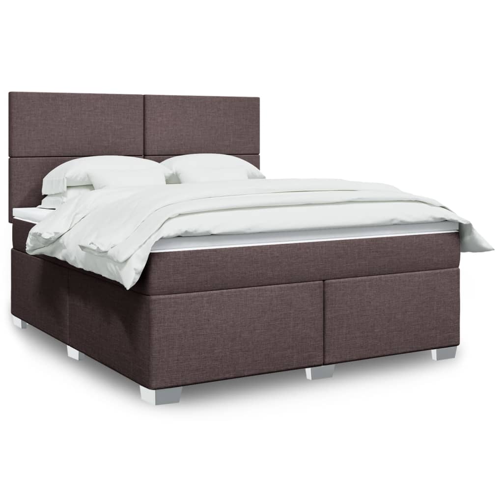 Box Spring Bed with Mattress Dark Brown 180 X 200 Cm Fabric