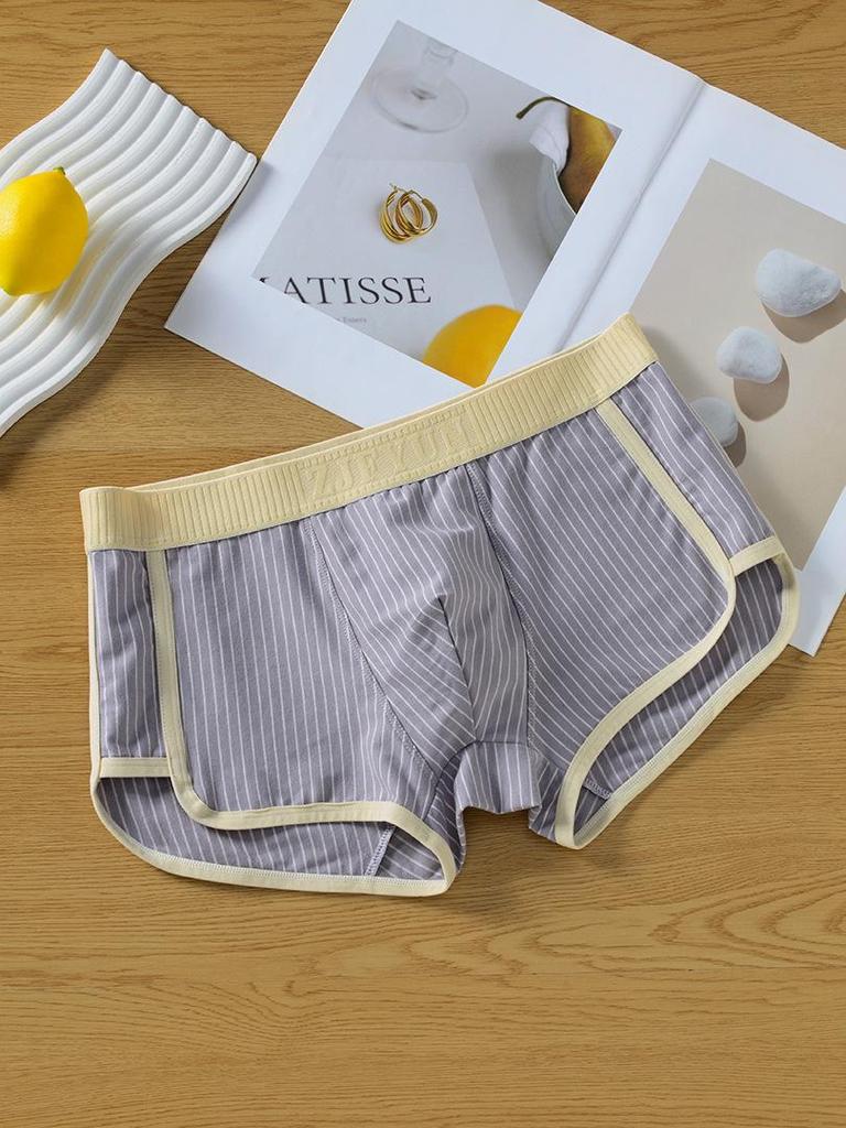 Men's Breathable Cotton Striped Boxer Briefs - Mid-Rise, Antibacterial, XL Size