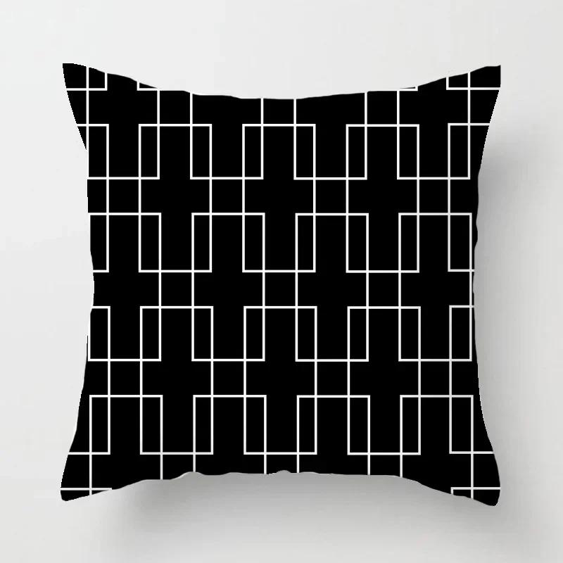 Black and white geometric polyester soft cushion throw pillow, living room car decoration, sofa bed decoration, pillowcase 40525