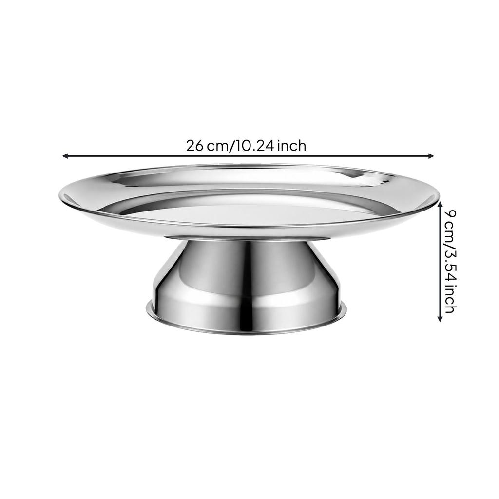 Stainless Steel Offering Tray Silver Round Shallow Plate with Pedestal Base Polished