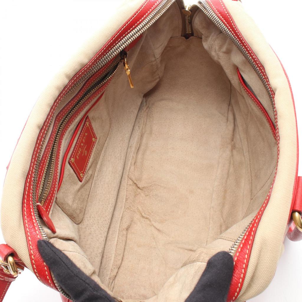 Used PRADA 2WAY Handbag BL0713 canvas leather Beige Red Used Women
