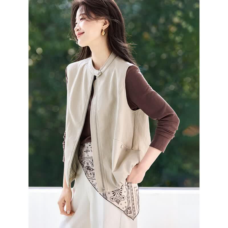 Mo Han Yi Mei Striped Spliced Layered-Look Jacket M