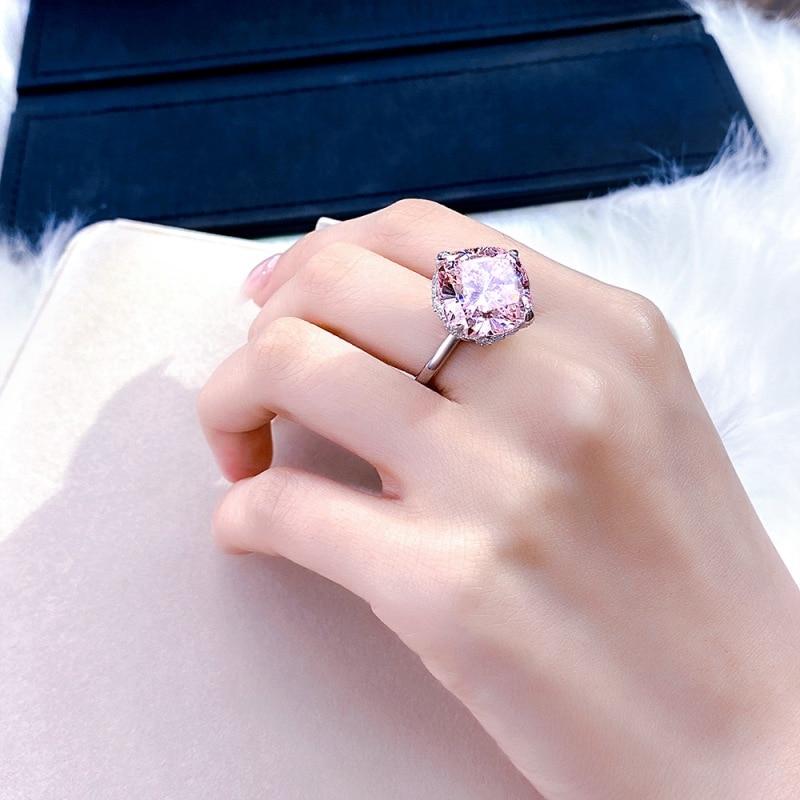 High End Nuptial Wedding Occasion Rings Sparkling Pink Diamond Rings  Tone Women Engagement Classic Rings Fine Rings Jewelry