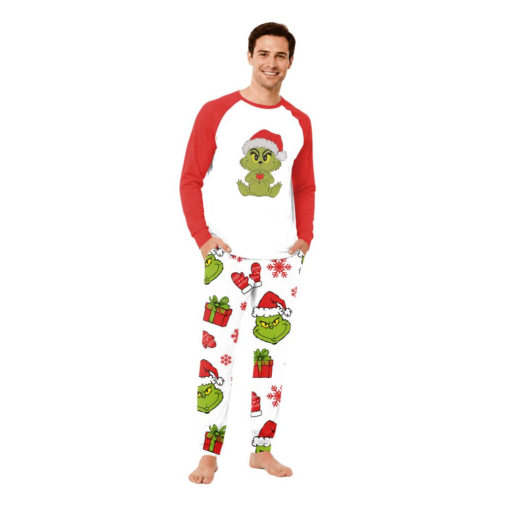 Matching Family Christmas Print Pajama Set with Long Sleeve and Pants for Holiday Loungewear