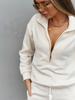 European & American Casual Women's Long-Sleeved Half-Zip Top with Tie-Up Pants Set