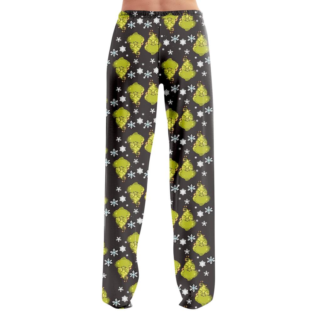 Adult Fashion Loose Christmas Printed Casual Pants Home Pajama Pants (No Drawstring)