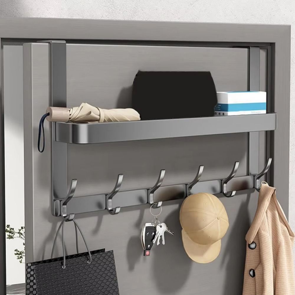 Strong Load-bearing Door Rear Storage Rack Double-layer No Drill Door Behind Coat Hook 5/6/7 Hooks Space Saving