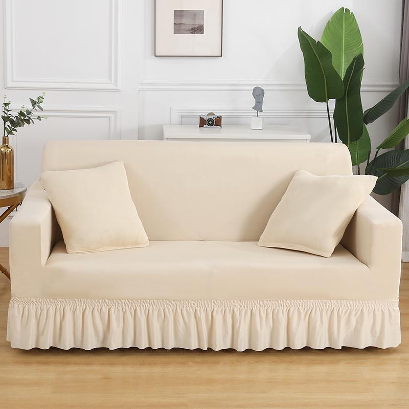 High Elastic Stretchable Cushion Couch Sofa Cover with Skirt Seersucker Sofa Slipcover Easy Fitted  Furniture Protector