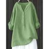 Spring New Arrival Women's Clothing Fashion Style Pure Color Loose Slim Looking V-neck Long Sleeve Shirt Three Buttons Street All-Match Shirt