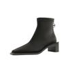 H376-2 high mercerized suede thin medium tube short boots black thick heel autumn and winter zipper women's boots niche fashion boots