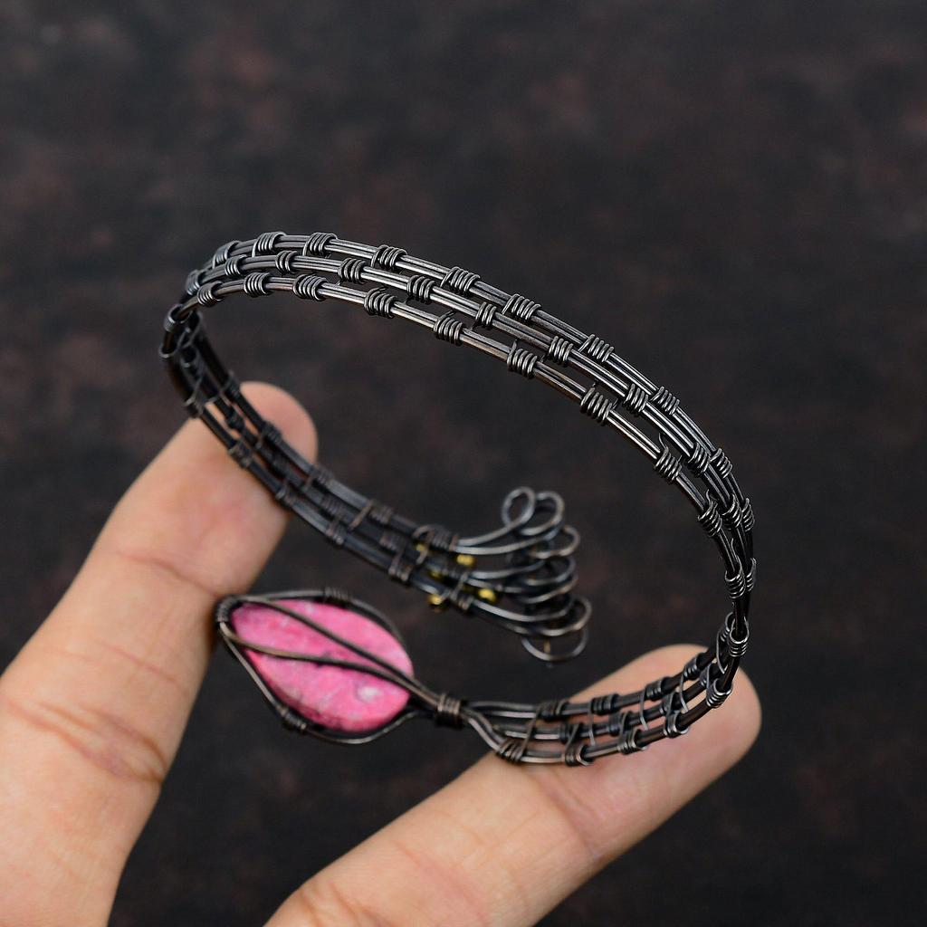 Thulite Cuff Bracelet Handmade Gemstone Bangle Copper Wire Wrapped Jewelry Adjustable Bangle Copper Wire Wrap Cuff Bracelet Gift For Mother