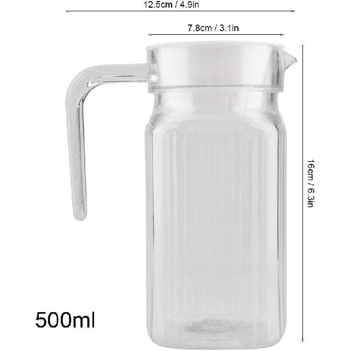 Tbest Acrylic Pitcher with Lid,Transparent Juice Jug Water Pitcher for Iced Tea,500ml Acrylic Transparent Bottle Striped Water Ice Cold Jug with Lid