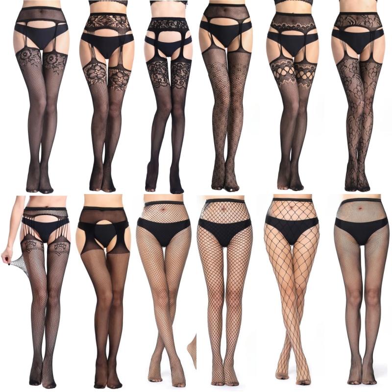 

Buauty 12 пар черных сетчатых чулок для женщин, чулки-сетка до бедра, женские сетчатые колготки большого размера, один размер подходит всем ONE SIZE