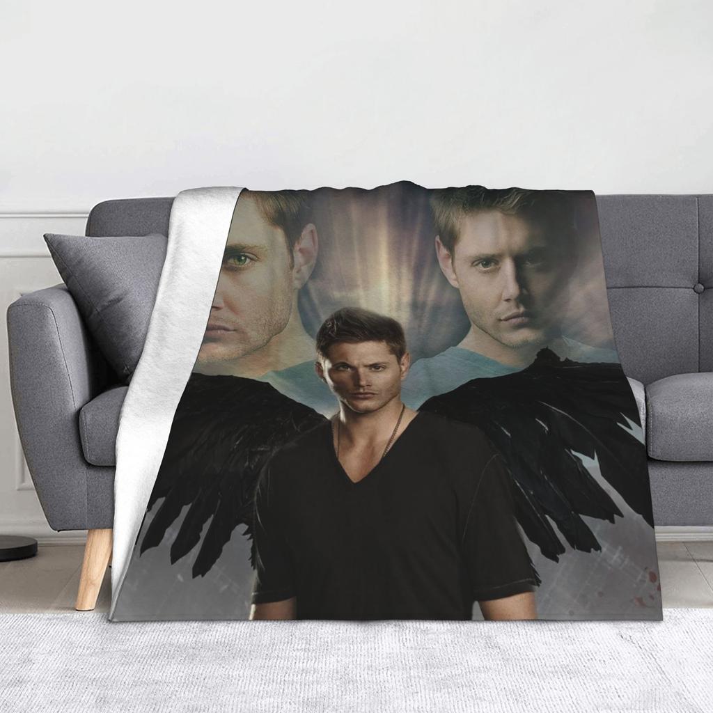 Sam Winchester Dean Winchester Castiel Blanket Cover Velvet Supernatural Movie Wings Thin Throw Blankets for Bedroom Sofa Quilt