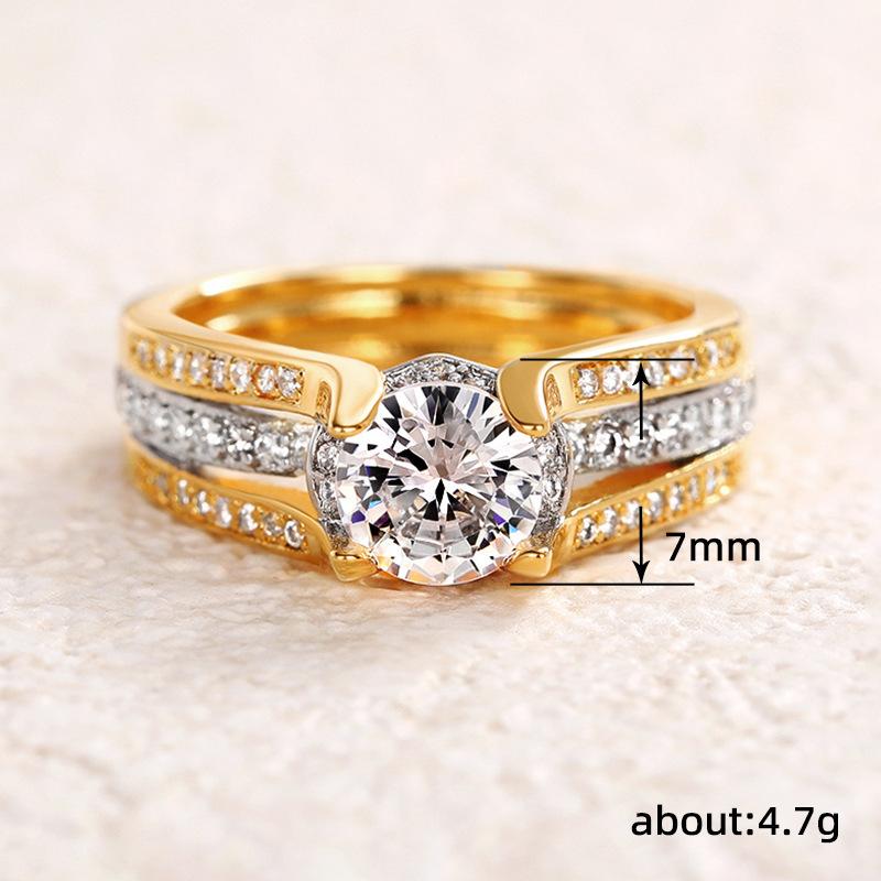 Huitan Luxury Lady Sparkling Finger Ring for Wedding Ceremony Fashion Gold Color Jewelry for Engagement Party Bridal Accessories