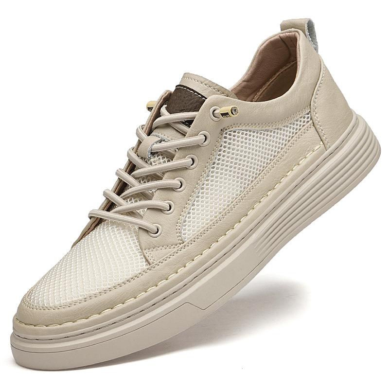

Men s shoes board shoes breathable versatile men s casual shoes hollow cowhide men s trendy shoes 47 бежевий